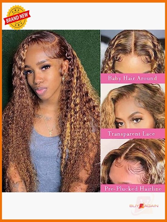 28 Inch Highlight Ombre Lace Front Wig Human Hair 13x4 HD Deep Wave 180 Density main image 4